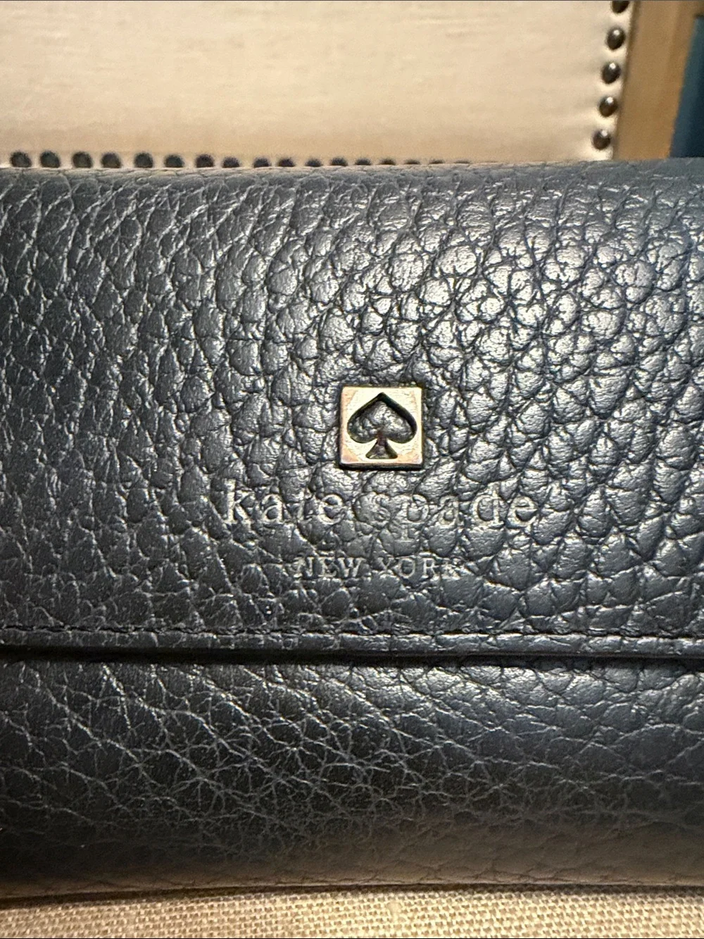 kate spade Black Pebbled Leather Trifold Wallet WELL LOVED
